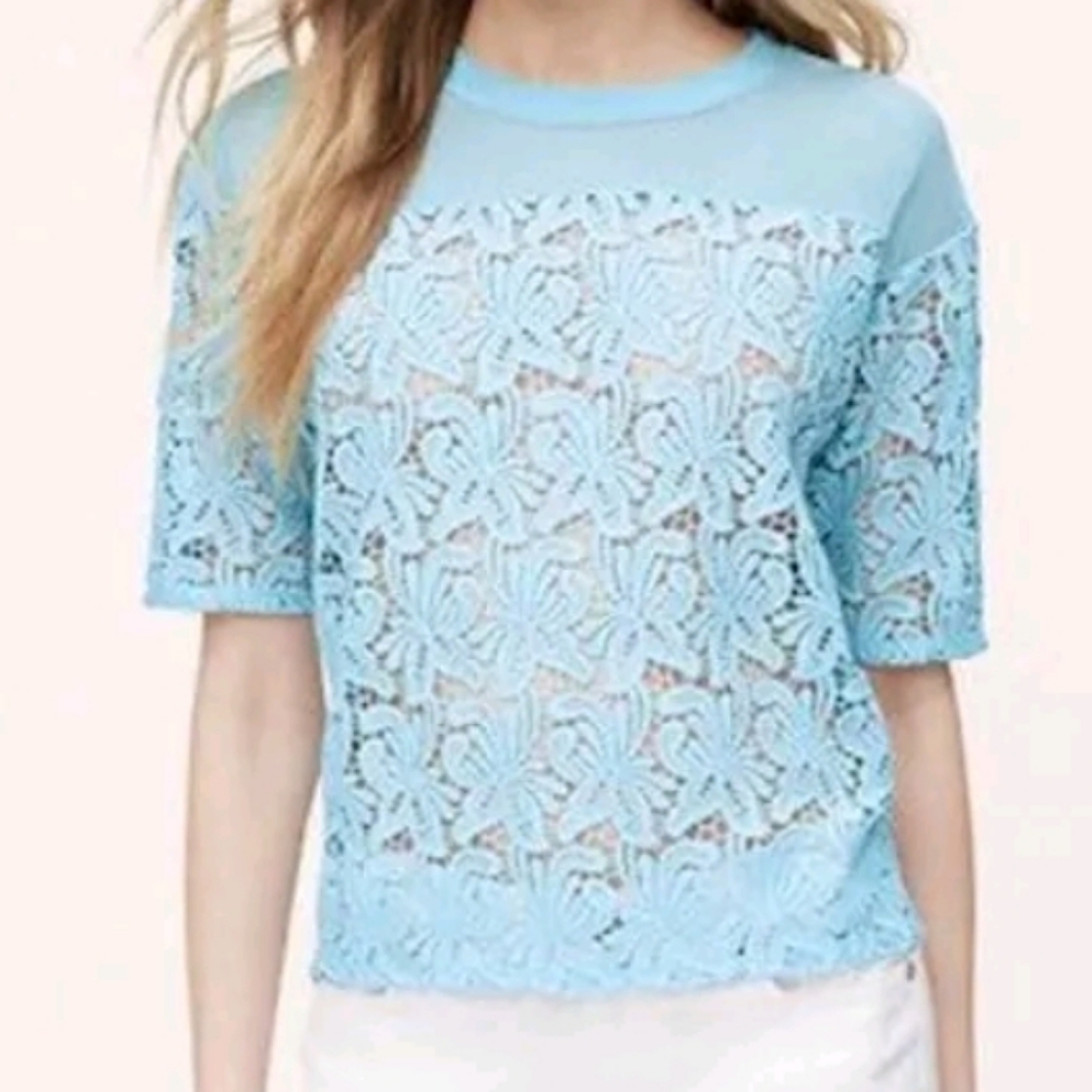 Light Blue Lace Short-Sleeve Women's Top